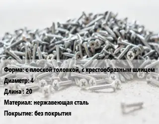 Шуруп с плоской головкой, с крестообразным шлицем 4х20 нержавеющая сталь без покрытия